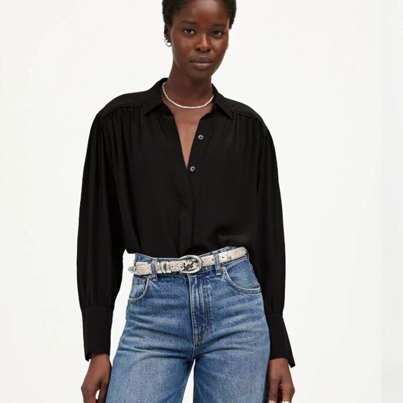 Madewell NT224 black long-Sleeve Button-Front Top size xs NWT - Picture 1 of 12